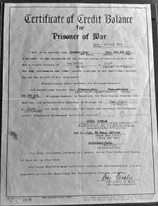 Certificate of Balance for POW Otto Drexler, issued from Camp McAlester, OK, provided by Gary from Texas