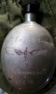Engraved canteen, North Africa, 1943, made by POW captured on May 10, provided by Gary from Texas