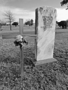 Gravestone of German POW Lance Corporal Herman Wendt (remains now in Germany), Oak Hill Cemetery, McAlester, OK, shot by David Ensminger, Feb. 2014
